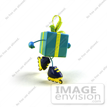 #50999 Royalty-Free (RF) Illustration Of A 3d Blue Present Character Inline Skating - Version 2 by Julos