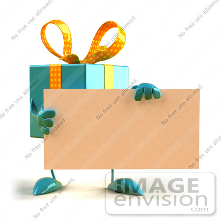 #51001 Royalty-Free (RF) Illustration Of A 3d Blue Present Character Holding A Blank Business Card - Version 1 by Julos