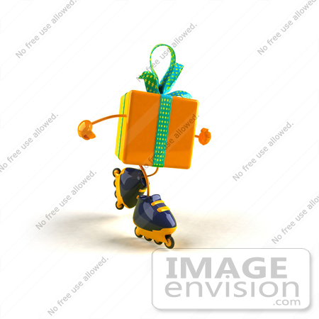 #51005 Royalty-Free (RF) Illustration Of A 3d Yellow Present Character Inline Skating - Version 2 by Julos