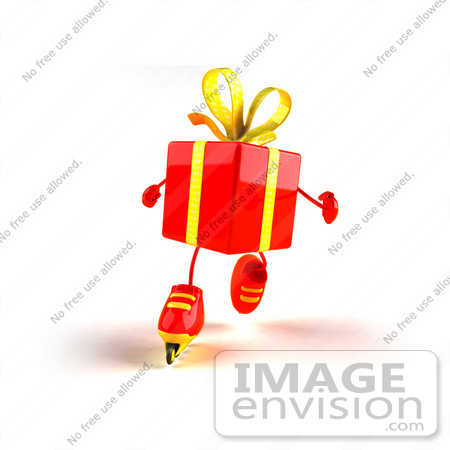#51007 Royalty-Free (RF) Illustration Of A 3d Red Present Character Inline Skating - Version 1 by Julos