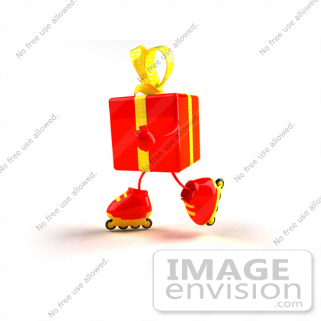 #51008 Royalty-Free (RF) Illustration Of A 3d Red Present Character Inline Skating - Version 3 by Julos