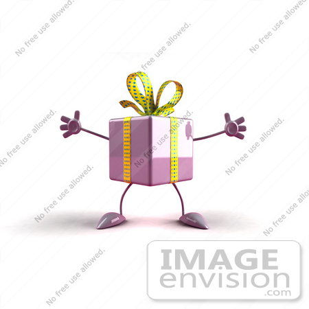 #51010 Royalty-Free (RF) Illustration Of A 3d Purple Present Character With Open Arms - Version 1 by Julos