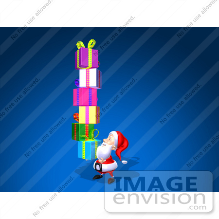 #51013 Royalty-Free (RF) Illustration Of A 3d Santa Claus Carrying Stacked Gifts - Version 2 by Julos