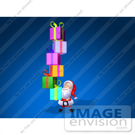 #51015 Royalty-Free (RF) Illustration Of A 3d Santa Claus Carrying Stacked Gifts - Version 1 by Julos