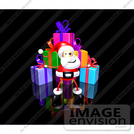 #51018 Royalty-Free (RF) Illustration Of A 3d Santa Claus Standing In Front Of A Stack Of Presents - Version 1 by Julos