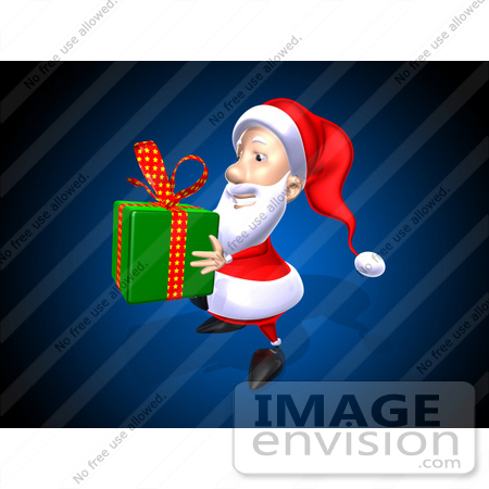 #51019 Royalty-Free (RF) Illustration Of A 3d Santa Claus Carrying A Green Gift - Version 1 by Julos