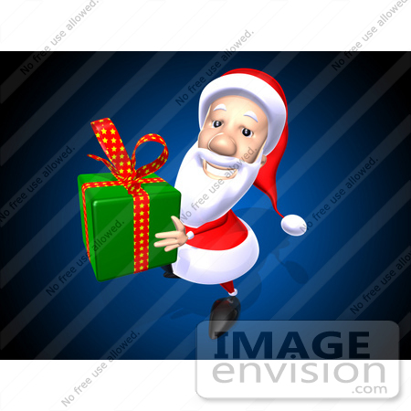 #51020 Royalty-Free (RF) Illustration Of A 3d Santa Claus Carrying A Green Gift - Version 1 by Julos