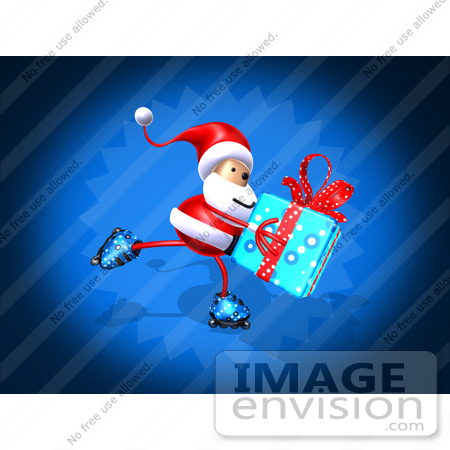 #51021 Royalty-Free (RF) Illustration Of A 3d Santa Claus Inline Skating With A Gift - Version 2 by Julos