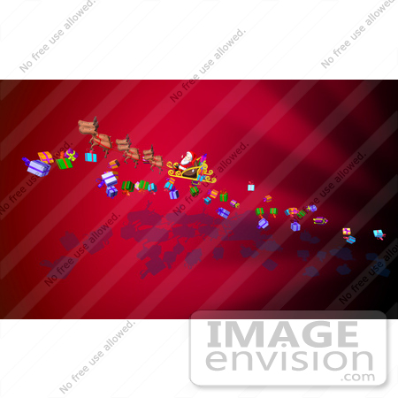#51027 Royalty-Free (RF) Illustration Of A 3d Santa And Reindeer Flying Over Gifts - Version 4 by Julos