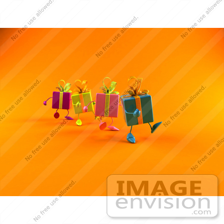 #51034 Royalty-Free (RF) Illustration Of A Group Of Four 3d Present Characters Walking Right - Version 1 by Julos