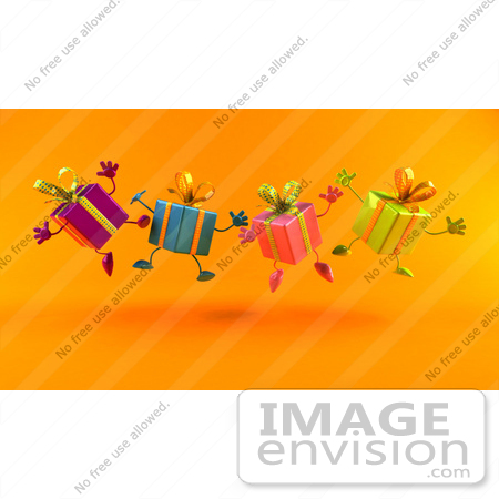 #51036 Royalty-Free (RF) Illustration Of A Line Of Four 3d Present Characters Jumping - Version 2 by Julos