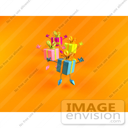 #51037 Royalty-Free (RF) Illustration of a Group Of Four 3d Present Characters Leaping - Version 2 by Julos