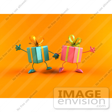#51042 Royalty-Free (RF) Illustration Of Two 3d Present Characters Holding Hands - Version 2 by Julos