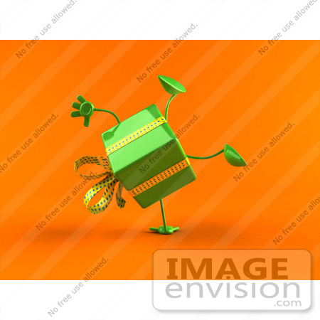 #51090 Royalty-Free (RF) Illustration Of A 3d Green Present Character Doing A Cartwheel - Version 2 by Julos