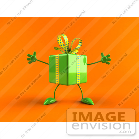 #51092 Royalty-Free (RF) Illustration Of A 3d Green Present Character With Open Arms  - Version 2 by Julos