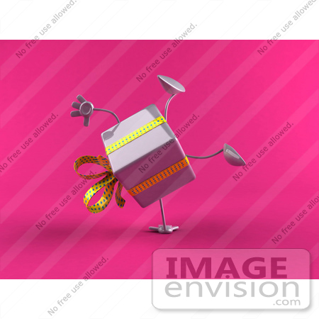 #51150 Royalty-Free (RF) Illustration Of A 3d Purple Present Character Doing A Cartwheel - Version 2 by Julos