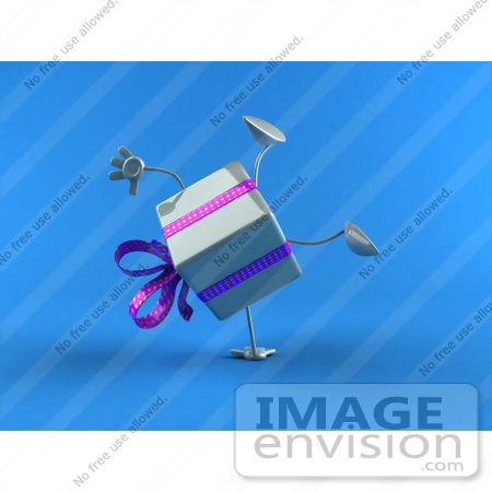 #51151 Royalty-Free (RF) Illustration Of A 3d Blue Present Character Doing A Cartwheel by Julos
