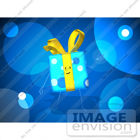#51155 Royalty-Free (RF) Illustration Of A Blue 3d Gift Character Waving - Version 2 by Julos