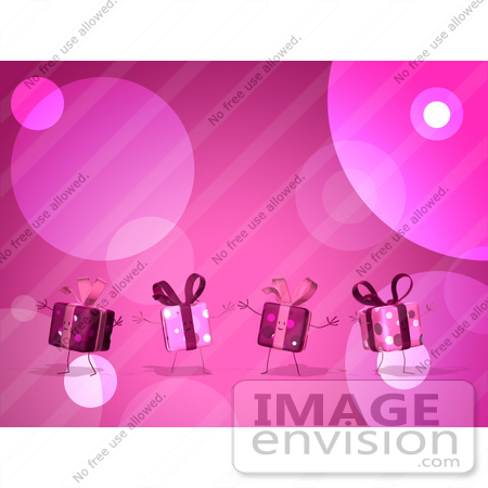 #51171 Royalty-Free (RF) Illustration Of Four Pink 3d Present Characters Holding Their Arms Open - Version 2 by Julos