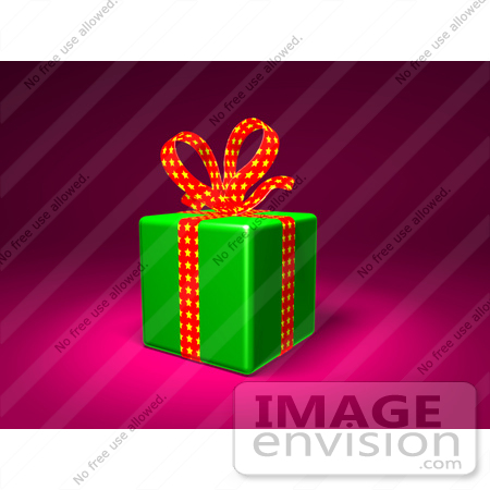 #51184 Royalty-Free (RF) Illustration of a Present Wrapped In Green Paper With A Red Polka Dot Bow And Ribbons - Version 2 by Julos