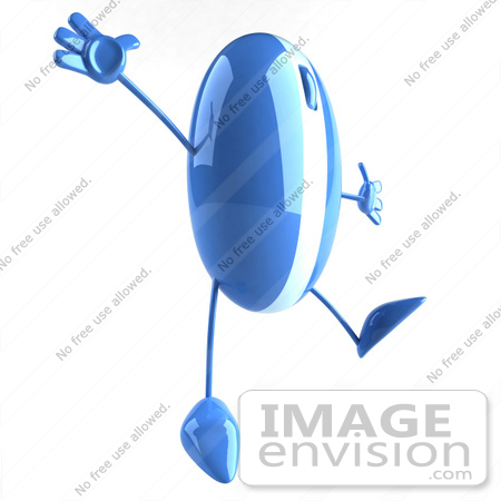 #51265 Royalty-Free (RF) Illustration Of A 3d Wireless Blue Computer Mouse Mascot Jumping - Version 3 by Julos