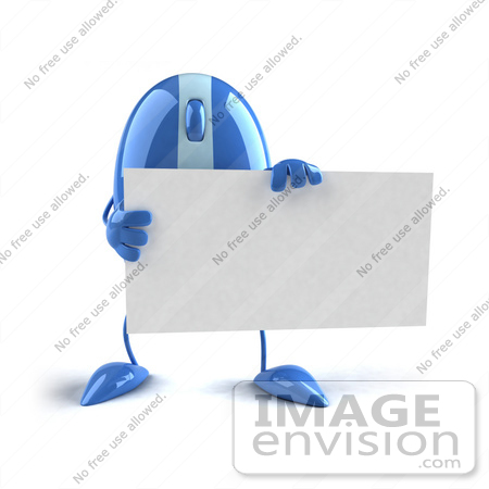 #51270 Royalty-Free (RF) Illustration Of A 3d Wireless Blue Computer Mouse Mascot Holding A Blank Business Card - Version 1 by Julos