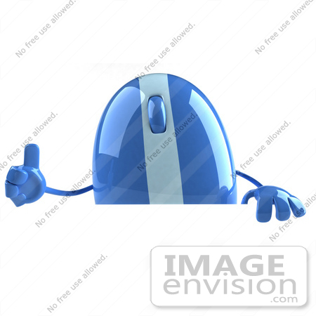 #51272 Royalty-Free (RF) Illustration Of A 3d Wireless Blue Computer Mouse Mascot Giving The Thumbs Up And Standing Behind A Blank Sign by Julos