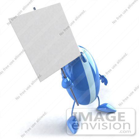 #51273 Royalty-Free (RF) Illustration Of A 3d Wireless Blue Computer Mouse Mascot Holding Up A Blank Sign - Version 2 by Julos