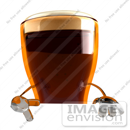 #51620 Royalty-Free (RF) Illustration Of A 3d Beer Mascot Gesturing A Peace Sign And Standing Behind A Blank Sign by Julos