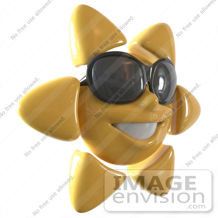 #51627 Royalty-Free (RF) Illustration Of A 3d Happy Yellow Sun Smiling And Wearing Shades - Version 2 by Julos