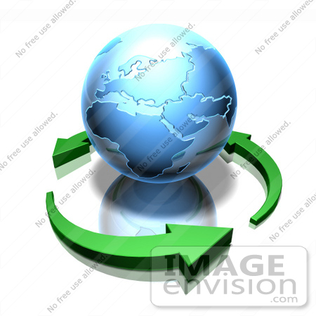 #51631 Royalty-Free (RF) Illustration Of 3d Green Arrows Circling A Blue Globe Featuring Africa And Europe by Julos