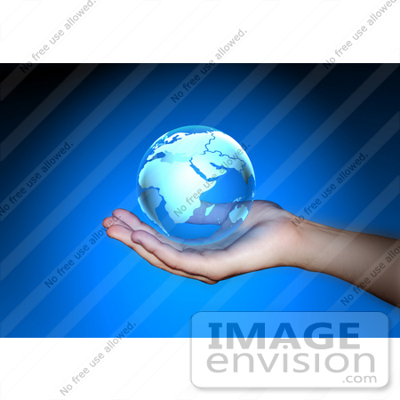 #51634 Royalty-Free (RF) Illustration Of A Photographed Human Hand Holding A Transparent Globe by Julos