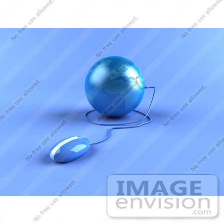 #51635 Royalty-Free (RF) Illustration Of A 3d Blue Globe With A Blue Corded Computer Mouse by Julos
