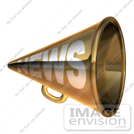 #51637 Royalty-Free (RF) Illustration Of A 3d Gold News Megaphone - Version 2 by Julos