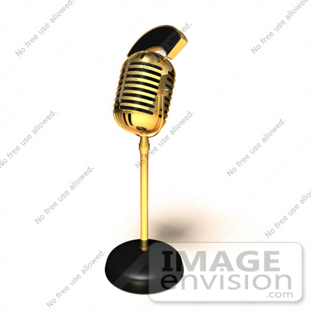 #51642 Royalty-Free (RF) Illustration Of A 3d Retro Golden Microphone On A Counter - Version 2 by Julos