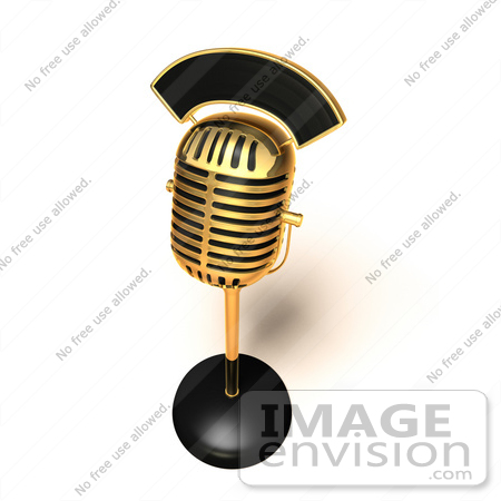 #51645 Royalty-Free (RF) Illustration Of A 3d Retro Golden Microphone On A Counter - Version 4 by Julos