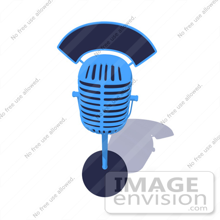#51655 Royalty-Free (RF) Illustration Of A 3d Blue Retro Style Microphone Resting On A Surface - Version 3 by Julos