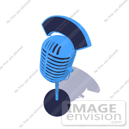 #51656 Royalty-Free (RF) Illustration Of A 3d Blue Retro Style Microphone Resting On A Surface - Version 2 by Julos