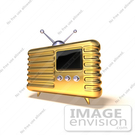 #51668 Royalty-Free (RF) Illustration Of A 3d Golden Retro Style Metal Radio - Version 6 by Julos