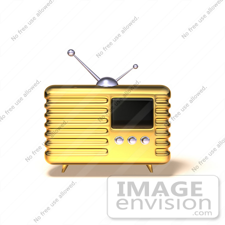 #51669 Royalty-Free (RF) Illustration Of A 3d Golden Retro Style Metal Radio - Version 5 by Julos