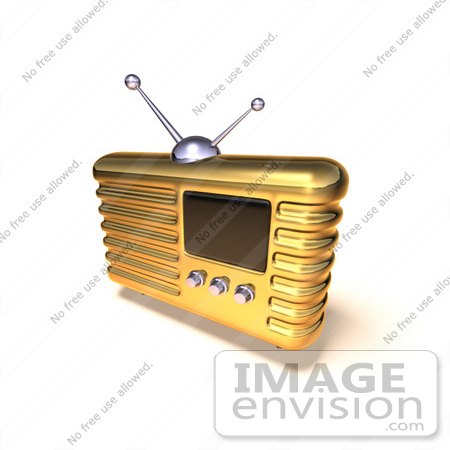 #51670 Royalty-Free (RF) Illustration Of A 3d Golden Retro Style Metal Radio - Version 8 by Julos