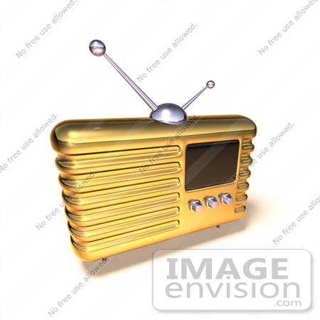 #51671 Royalty-Free (RF) Illustration Of A 3d Golden Retro Style Metal Radio - Version 7 by Julos