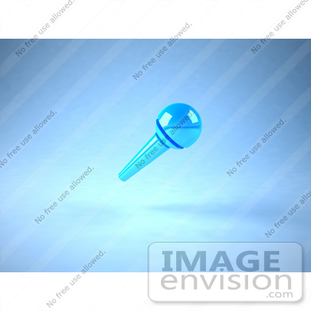 #51681 Royalty-Free (RF) Illustration Of A 3d Neon Blue Floating Microphone On A Handle - Version 2 by Julos