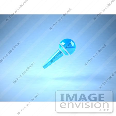 #51682 Royalty-Free (RF) Illustration Of A 3d Neon Blue Floating Microphone On A Handle - Version 1 by Julos