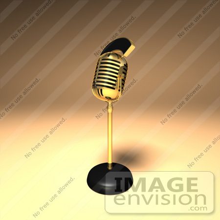 #51683 Royalty-Free (RF) Illustration Of A 3d Gold Retro Microphone On A Counter - Version 8 by Julos