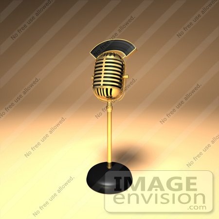 #51684 Royalty-Free (RF) Illustration Of A 3d Gold Retro Microphone On A Counter - Version 7 by Julos