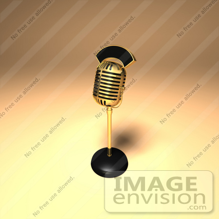#51685 Royalty-Free (RF) Illustration Of A 3d Gold Retro Microphone On A Counter - Version 9 by Julos