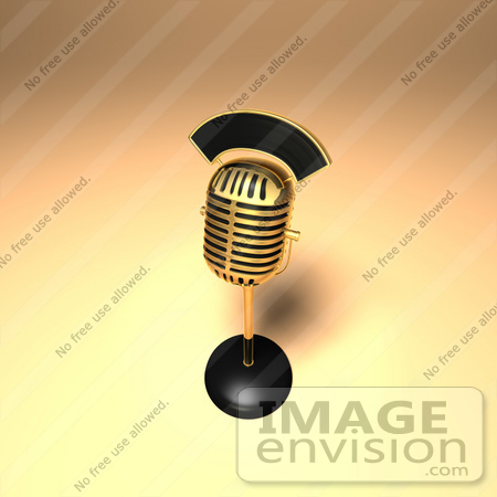 #51686 Royalty-Free (RF) Illustration Of A 3d Gold Retro Microphone On A Counter - Version 10 by Julos
