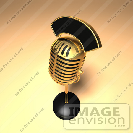 #51687 Royalty-Free (RF) Illustration Of A 3d Gold Retro Microphone On A Counter - Version 12 by Julos