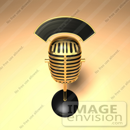 #51688 Royalty-Free (RF) Illustration Of A 3d Gold Retro Microphone On A Counter - Version 11 by Julos